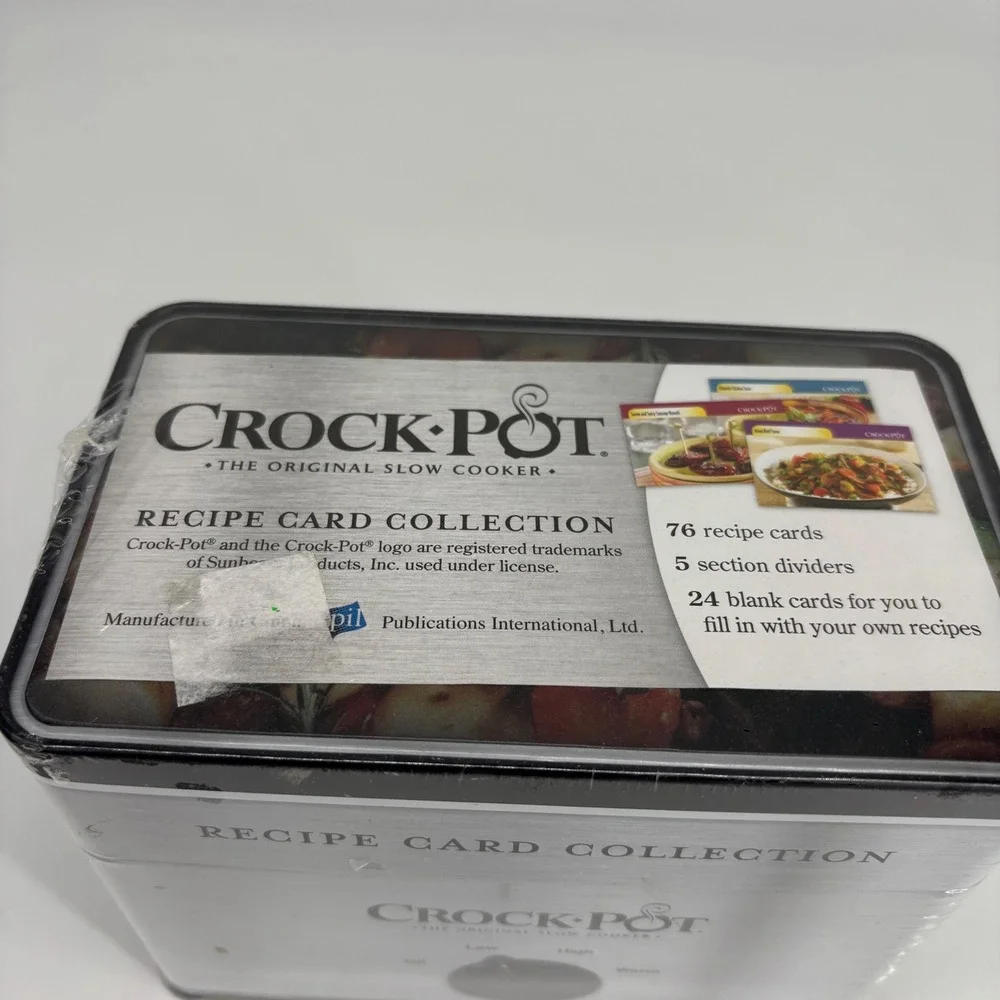 Crock-Pot Recipe Card Collection Metal Tin‎ Box 76 Recipes 24 Blank Cards New